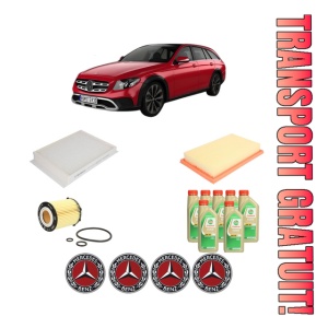 Set Pachet filtre revizie Bosch, 7 litrii ulei Castrol 5W30 MERCEDES-BENZ E-CLASS T-Model (S213) E 250 (213.245) din 2016-2018, 4x Stickere auto cu MERCEDES-BENZ