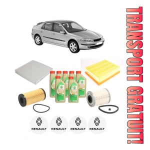 Set Pachet filtre revizie Bosch, 7 litrii ulei Castrol 5W30 RENAULT LAGUNA II (BG0/1_) 2.0 dCi (BG14, BG1S) din 2006-2007, 4x Stickere auto cu RENAULT