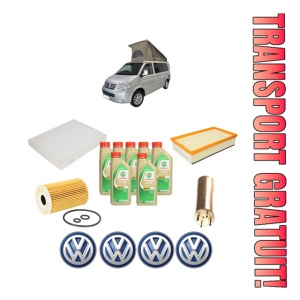Set Pachet filtre revizie Bosch, 7 litrii ulei Castrol 5W30 Volkswagen CALIFORNIA T5 Camper (7EC, 7EF, 7EG, 7HF, 7HC) 2.0 TDI din 2010-2015, 4x Stickere auto cu Volkswagen