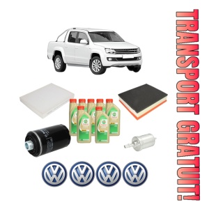 Set Pachet filtre revizie Bosch, 7 litrii ulei Castrol 5W30 Volkswagen AMAROK (2HA, 2HB, S1B, S6B, S7A, S7B, AGD) 2.0 TSI din 2010-2016, 4x Stickere auto cu Volkswagen