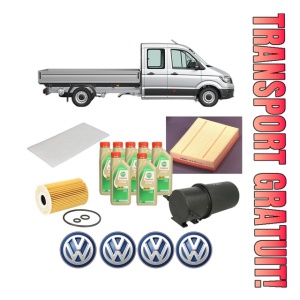 Set Pachet filtre revizie Bosch, 7 litrii ulei Castrol 5W30 Volkswagen CRAFTER 30-50 Platform/Chassis (2F_) 2.0 TDI din 2011-2016, 4x Stickere auto cu Volkswagen