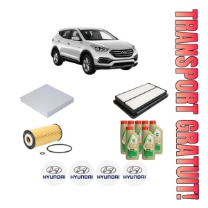 Set Pachet filtre revizie Bosch, 7 litrii ulei Castrol 5W40 HYUNDAI SANTA FE IV (TM, TMA) 2.0 CRDi din 2018-2020, 4x Stickere auto cu HYUNDAI