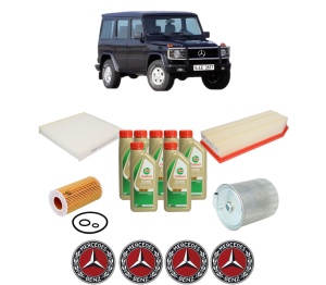 Set Pachet filtre revizie Bosch, 7 litrii ulei Castrol 5W40 MERCEDES-BENZ G-CLASS (W463) G 270 CDI (463.322, 463.323) din 2001-2003, 4x Stickere auto cu MERCEDES-BENZ - Img 2