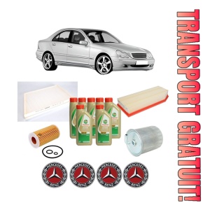 Set Pachet filtre revizie Bosch, 7 litrii ulei Castrol 5W40 MERCEDES-BENZ C-CLASS (W203) C 200 CDI (203.004) din 2000-2003, 4x Stickere auto cu MERCEDES-BENZ