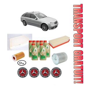 Set Pachet filtre revizie Bosch, 7 litrii ulei Castrol 5W40 MERCEDES-BENZ C-CLASS T-Model (S203) C 270 CDI (203.216) din 2001-2007, 4x Stickere auto cu MERCEDES-BENZ
