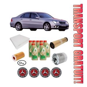 Set Pachet filtre revizie Bosch, 7 litrii ulei Castrol 5W40 MERCEDES-BENZ E-CLASS (W211) E 200 CDI (211.007) din 2006-2008, 4x Stickere auto cu MERCEDES-BENZ