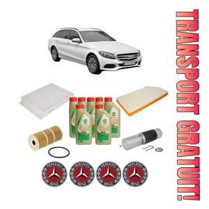 Set Pachet filtre revizie Bosch, 7 litrii ulei Castrol 5W40 MERCEDES-BENZ C-CLASS T-Model (S205) C 200 BlueTEC / d (205.237) din 2014-2018, 4x Stickere auto cu MERCEDES-BENZ