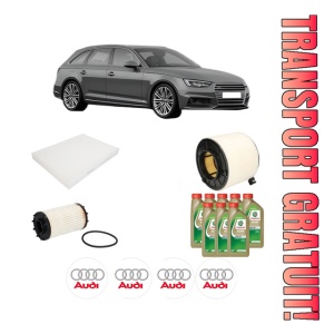 Set Pachet filtre revizie Bosch, 8 litrii ulei Castrol 0W20 AUDI A4 B9 Avant (8W5, 8WD) S4 TFSi quattro din 2016, 4x Stickere auto cu AUDI
