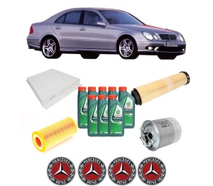 Set Pachet filtre revizie Bosch, 8 litrii ulei Castrol 10W40 MERCEDES-BENZ E-CLASS (W211) E 320 CDI (211.026) din 2002-2008, 4x Stickere auto cu MERCEDES-BENZ - Img 2