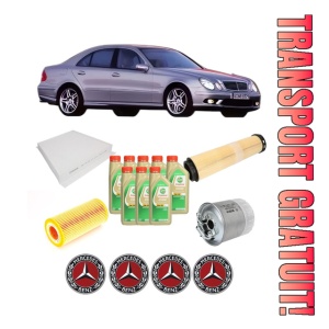 Set Pachet filtre revizie Bosch, 8 litrii ulei Castrol 5W30 MERCEDES-BENZ E-CLASS (W211) E 320 CDI (211.026) din 2002-2008, 4x Stickere auto cu MERCEDES-BENZ