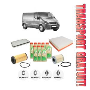 Set Pachet filtre revizie Bosch, 8 litrii ulei Castrol 5W30 RENAULT TRAFIC II Van (FL) 2.5 dCi 145 (FL0J) din 2006, 4x Stickere auto cu RENAULT