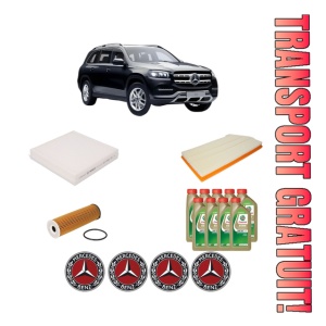 Set Pachet filtre revizie Bosch, 9 litrii ulei Castrol 0W20 MERCEDES-BENZ GLS (X167) 450 EQ Boost 4-matic (167.959) din 2019, 4x Stickere auto cu MERCEDES-BENZ