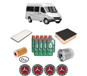 Set Pachet filtre revizie Bosch, 9 litrii ulei Castrol 10W40 MERCEDES-BENZ SPRINTER 3-t Bus (B903) 316 CDI 4x4 (903.672, 903.673) din 2002-2006, 4x Stickere auto cu MERCEDES-BENZ - Img 2