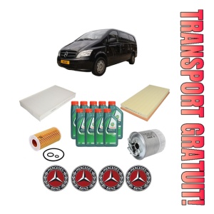 Set Pachet filtre revizie Bosch, 9 litrii ulei Castrol 10W40 MERCEDES-BENZ VITO / MIXTO Van (W639) 109 CDI (639.601, 639.603, 639.605) din 2003, 4x Stickere auto cu MERCEDES-BENZ
