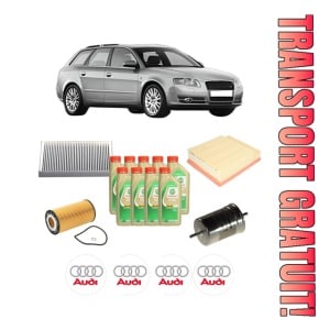 Set Pachet filtre revizie Bosch, 9 litrii ulei Castrol 5W30 AUDI A4 B7 Avant (8ED) S4 quattro din 2004-2008, 4x Stickere auto cu AUDI
