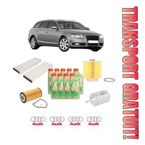Set Pachet filtre revizie Bosch, 9 litrii ulei Castrol 5W30 AUDI A6 C6 Avant (4F5) 4.2 quattro din 2005-2006, 4x Stickere auto cu AUDI