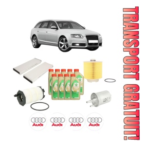 Set Pachet filtre revizie Bosch, 9 litrii ulei Castrol 5W30 AUDI A6 Allroad C6 (4FH) 4.2 FSI quattro din 2006-2010, 4x Stickere auto cu AUDI