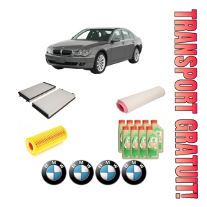 Set Pachet filtre revizie Bosch, 9 litrii ulei Castrol 5W30 BMW Seria 7 (E65, E66, E67) 730 d din 2002-2003, 4x Stickere auto cu BMW