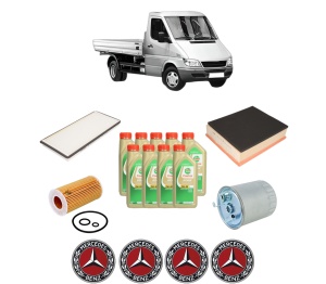 Set Pachet filtre revizie Bosch, 9 litrii ulei Castrol 5W30 MERCEDES-BENZ SPRINTER 3-t Platform/Chassis (B903) 313 CDI (903.611, 903.612, 903.621, 903.622, 903.623,... din 2000-2006, 4x Stickere auto cu MERCEDES-BENZ - Img 2