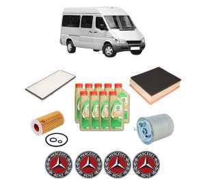 Set Pachet filtre revizie Bosch, 9 litrii ulei Castrol 5W30 MERCEDES-BENZ SPRINTER 3-t Bus (B903) 311 CDI 4x4 (903.672, 903.673) din 2002-2006, 4x Stickere auto cu MERCEDES-BENZ - Img 2