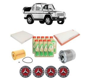 Set Pachet filtre revizie Bosch, 9 litrii ulei Castrol 5W30 MERCEDES-BENZ G-CLASS Cabrio (W463) G 320 CDI (463.303) din 2006-2012, 4x Stickere auto cu MERCEDES-BENZ - Img 2