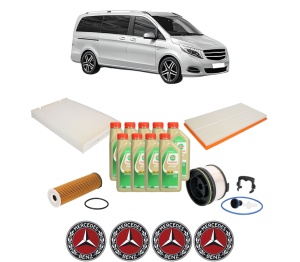 Set Pachet filtre revizie Bosch, 9 litrii ulei Castrol 5W30 MERCEDES-BENZ V-CLASS (W447) V 250 CDI / d 4-matic (447.811, 447.813) din 2019, 4x Stickere auto cu MERCEDES-BENZ - Img 2