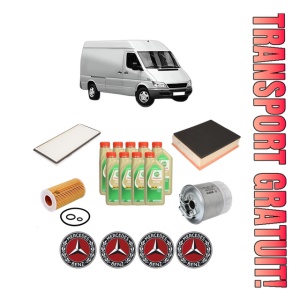 Set Pachet filtre revizie Bosch, 9 litrii ulei Castrol 5W30 MERCEDES-BENZ SPRINTER 3-t Van (B903) 316 CDI 4x4 (903.662, 903.663) din 2001-2006, 4x Stickere auto cu MERCEDES-BENZ