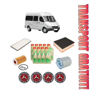 Set Pachet filtre revizie Bosch, 9 litrii ulei Castrol 5W30 MERCEDES-BENZ SPRINTER 3-t Bus (B903) 313 CDI 4x4 (903.672, 903.673) din 2002-2006, 4x Stickere auto cu MERCEDES-BENZ