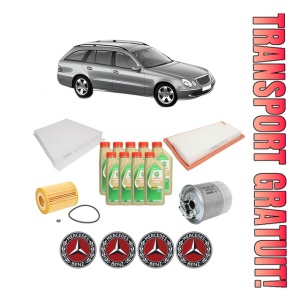 Set Pachet filtre revizie Bosch, 9 litrii ulei Castrol 5W30 MERCEDES-BENZ E-CLASS T-Model (S211) E 280 T CDI (211.220) din 2005-2009, 4x Stickere auto cu MERCEDES-BENZ