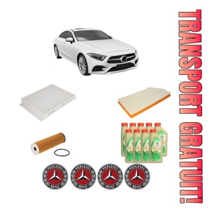 Set Pachet filtre revizie Bosch, 9 litrii ulei Castrol 5W30 MERCEDES-BENZ CLS (C257) AMG CLS 53 EQ Boost 4-matic+ (257.361) din 2018, 4x Stickere auto cu MERCEDES-BENZ