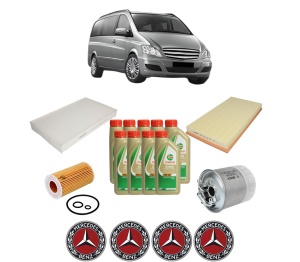 Set Pachet filtre revizie Bosch, 9 litrii ulei Castrol 5W40 MERCEDES-BENZ VIANO (W639) CDI 2.2 4-matic (639.711, 639.713, 639.811, 639.813,... din 2005, 4x Stickere auto cu MERCEDES-BENZ - Img 2