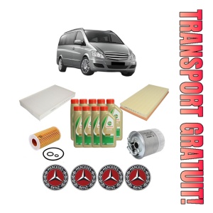 Set Pachet filtre revizie Bosch, 9 litrii ulei Castrol 5W40 MERCEDES-BENZ VIANO (W639) CDI 2.2 (639.711, 639.713, 639.811, 639.813, 639.815) din 2003, 4x Stickere auto cu MERCEDES-BENZ
