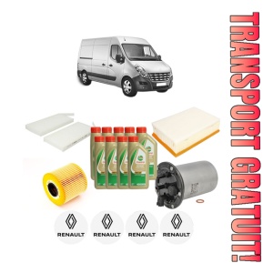 Set Pachet filtre revizie Bosch, 9 litrii ulei Castrol 5W40 RENAULT MASTER III Van (FV) 2.3 dCi 130 RWD (FV01, FV10, FV11, FV12) din 2016, 4x Stickere auto cu RENAULT