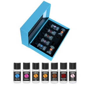 Set Parfumuri Auto AMOS Mini Blue, 7 Arome Premium 10ml, Rezerve Difuzor Auto, Persistență Îndelungată