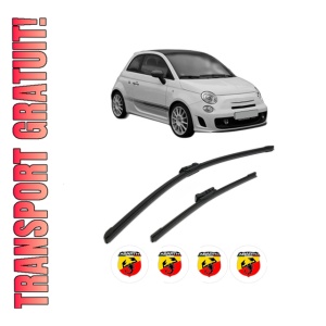 Set stergatoare ABARTH 500C / 595C / 695C din 2008-2016, pentru parbriz auto, 2 bucati, Bosch Aerotwin, din cauciuc siliconat rezistent, 4 Stickere Auto ABARTH