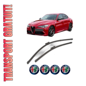 Set stergatoare ALFA ROMEO GIULIA (952_) din 2015-2022, pentru parbriz auto, 2 bucati, Valeo Silencio Xtrm, din cauciuc siliconat rezistent, 4 Stickere Auto ALFA ROMEO