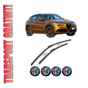Set stergatoare ALFA ROMEO STELVIO (949_) din 2016-2019, pentru parbriz auto, 2 bucati, Bosch Aerotwin, din cauciuc siliconat rezistent, 4 Stickere Auto ALFA ROMEO
