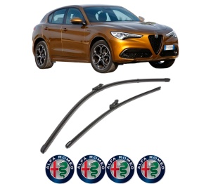 Set stergatoare ALFA ROMEO STELVIO (949_) din 2016-2019, pentru parbriz auto, 2 bucati, Valeo Silencio Xtrm, din cauciuc siliconat rezistent, 4 Stickere Auto ALFA ROMEO v37452