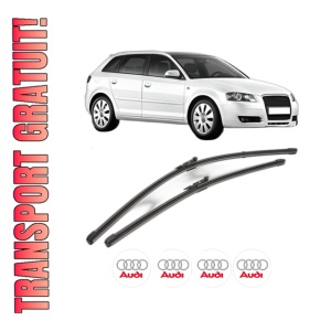 Set stergatoare AUDI A3 Sportback (8PA) din 2004-2013, pentru parbriz auto, 2 bucati, Valeo Silencio Xtrm, din cauciuc siliconat rezistent, 4 Stickere Auto AUDI
