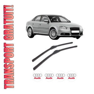 Set stergatoare AUDI A4 B7 (8EC) din 2004-2008, pentru parbriz auto, 2 bucati, Bosch Aerotwin, din cauciuc siliconat rezistent, 4 Stickere Auto AUDI