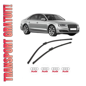 Set stergatoare AUDI A8 D4 (4H2, 4H8, 4HC, 4HL) din 2009-2018, pentru parbriz auto, 2 bucati, Valeo Silencio Xtrm, din cauciuc siliconat rezistent, 4 Stickere Auto AUDI