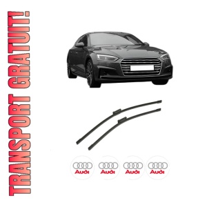 Set stergatoare auto AUDI A5 (F53, F5P) din 2016-2021, pentru parbriz auto, 2 bucati, Bosch Aerotwin, din cauciuc siliconat rezistent, 4 Stickere Auto AUDI