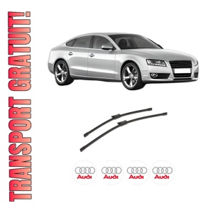 Set stergatoare auto AUDI A5 Sportback (8TA) din 2009-2017, pentru parbriz auto, 2 bucati, Bosch Aerotwin, din cauciuc siliconat rezistent, 4 Stickere Auto AUDI