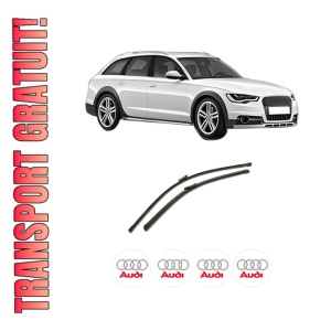 Set stergatoare auto AUDI A6 Allroad C7 (4GH, 4GJ) din 2012-2018, pentru parbriz auto, 2 bucati, Bosch Aerotwin, din cauciuc siliconat rezistent, 4 Stickere Auto AUDI
