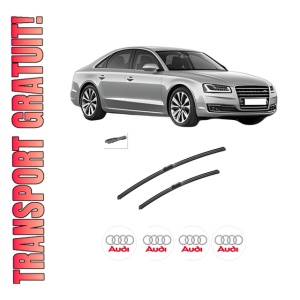 Set stergatoare auto AUDI A8 D4 (4H2, 4H8, 4HC, 4HL) din 2009-2018, pentru parbriz auto, 2 bucati, Bosch Aerotwin, din cauciuc siliconat rezistent, 4 Stickere Auto AUDI