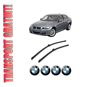 Set stergatoare auto BMW Seria 3 (E90) din 2004-2011, pentru parbriz auto, 2 bucati, Bosch Aerotwin, din cauciuc siliconat rezistent, 4 Stickere Auto BMW Seria