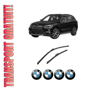 Set stergatoare auto BMW Seria X1 (F48) din 2014-2022, pentru parbriz auto, 2 bucati, Bosch Aerotwin, din cauciuc siliconat rezistent, 4 Stickere Auto BMW Seria