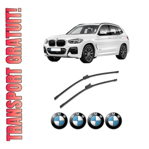 Set stergatoare auto BMW Seria X3 (G01, F97, G08) din 2017-2023, pentru parbriz auto, 2 bucati, Bosch Aerotwin, din cauciuc siliconat rezistent, 4 Stickere Auto BMW Seria