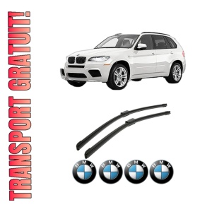 Set stergatoare auto BMW Seria X5 (E70) din 2006-2013, pentru parbriz auto, 2 bucati, Bosch Aerotwin, din cauciuc siliconat rezistent, 4 Stickere Auto BMW Seria