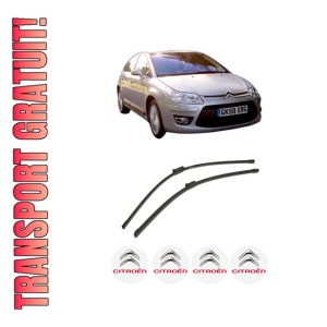 Set stergatoare auto CITROEN C4 II (NC_) din 2009-2018, pentru parbriz auto, 2 bucati, Bosch Aerotwin, din cauciuc siliconat rezistent, 4 Stickere Auto CITROEN